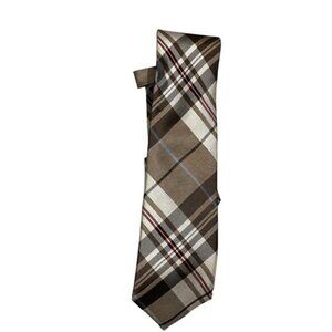 Ben Sherman Plaid Necktie in Brown and Cream